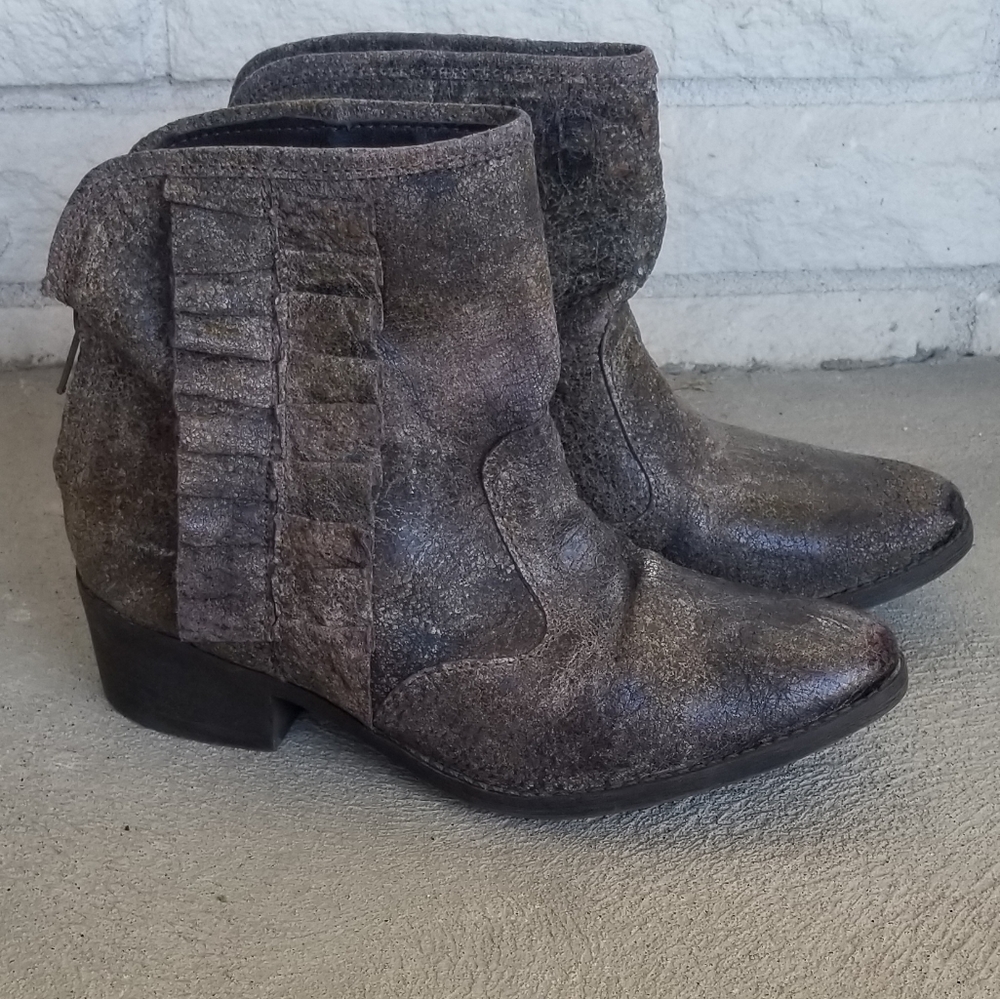 Betsey Johnson seal ruffle ankle boots